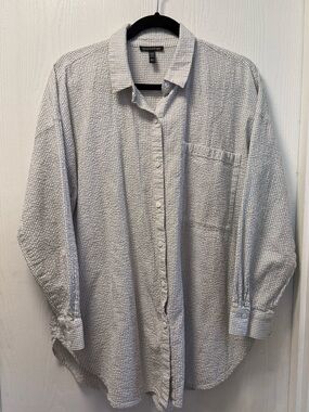 Eileen Fisher women’s seersucker black and white check button-up shirt, size L